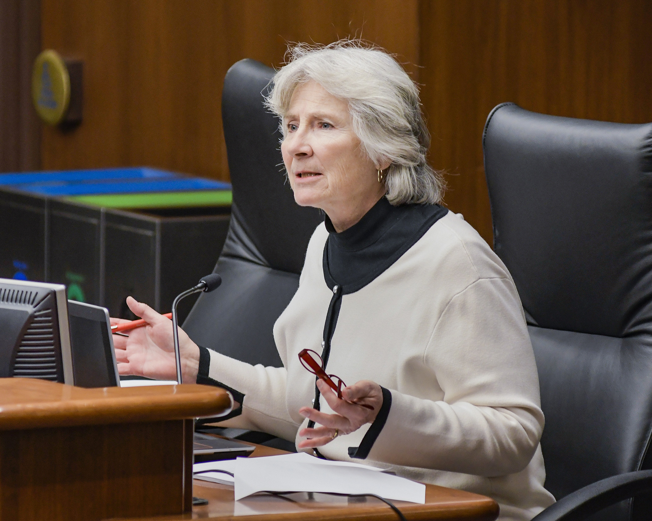 Health Commissioner Jan Malcolm presents an overview of the elder and vulnerable adult abuse prevention working groups to the House Long-Term Care Division Jan. 28. Photo by Andrew VonBank